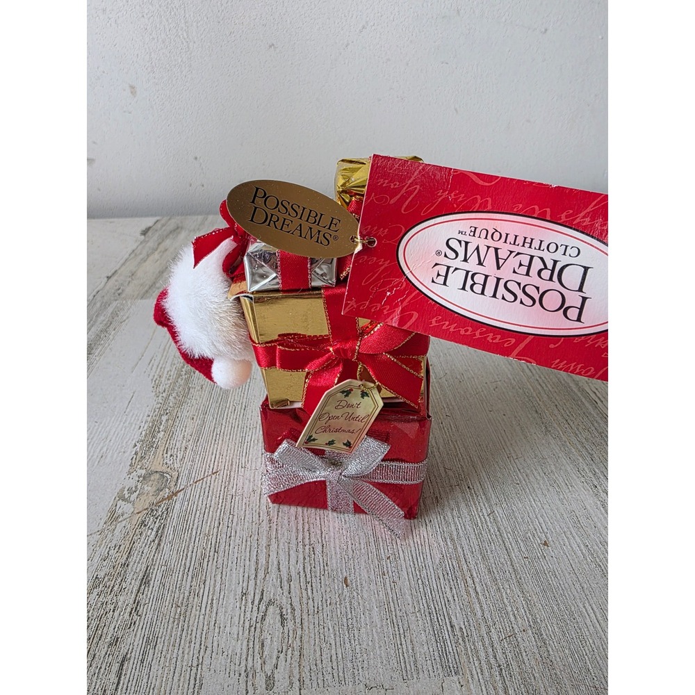 Clothtique stack of gifts presents possible dreams hat tags‎ Xmas decor